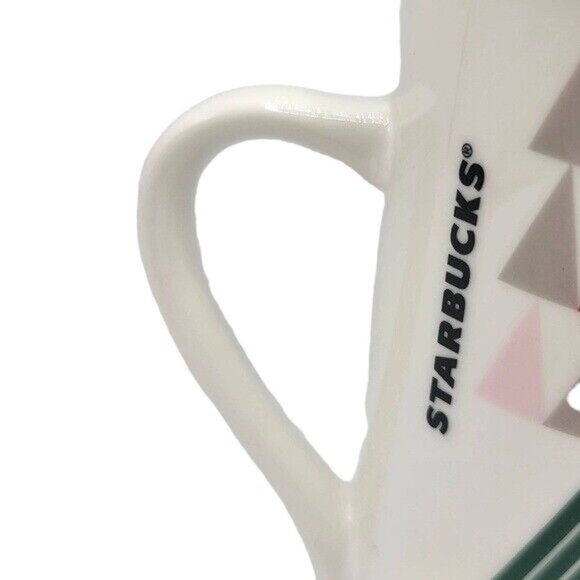 2/$15 Starbucks Holiday Christmas Triangle Tree Mug Ivory Green Red Pink 16oz - Picture 2 of 10